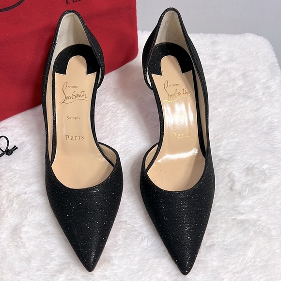 Christian Louboutin Iriza 100 Black Glitter Pumps w/Dust Bag size EU 37 NWOB - Picture 2 of 12